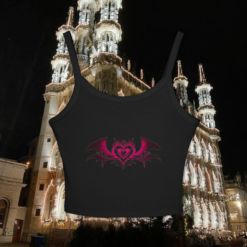 Gothic Heart Bat Spaghetti Strap Tank Top - Women's Summer Fashion