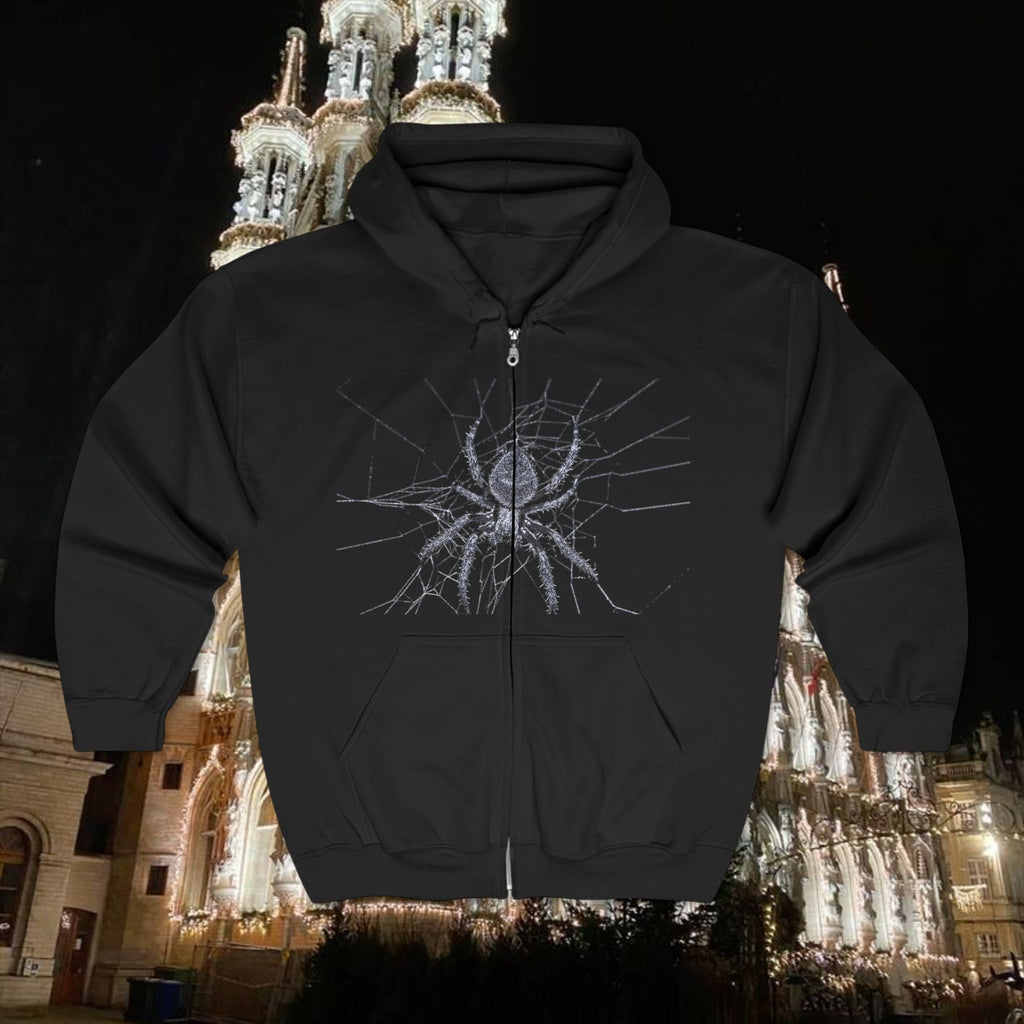 Spider Web Design Unisex Zip Hoodie – Perfect for Halloween and Cozy Nights