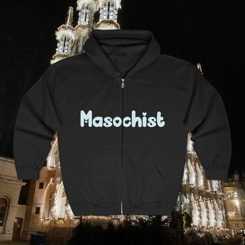 Masochist Full Zip Hooded Sweatshirt - Bold 'Masochist' Design for Casual Style