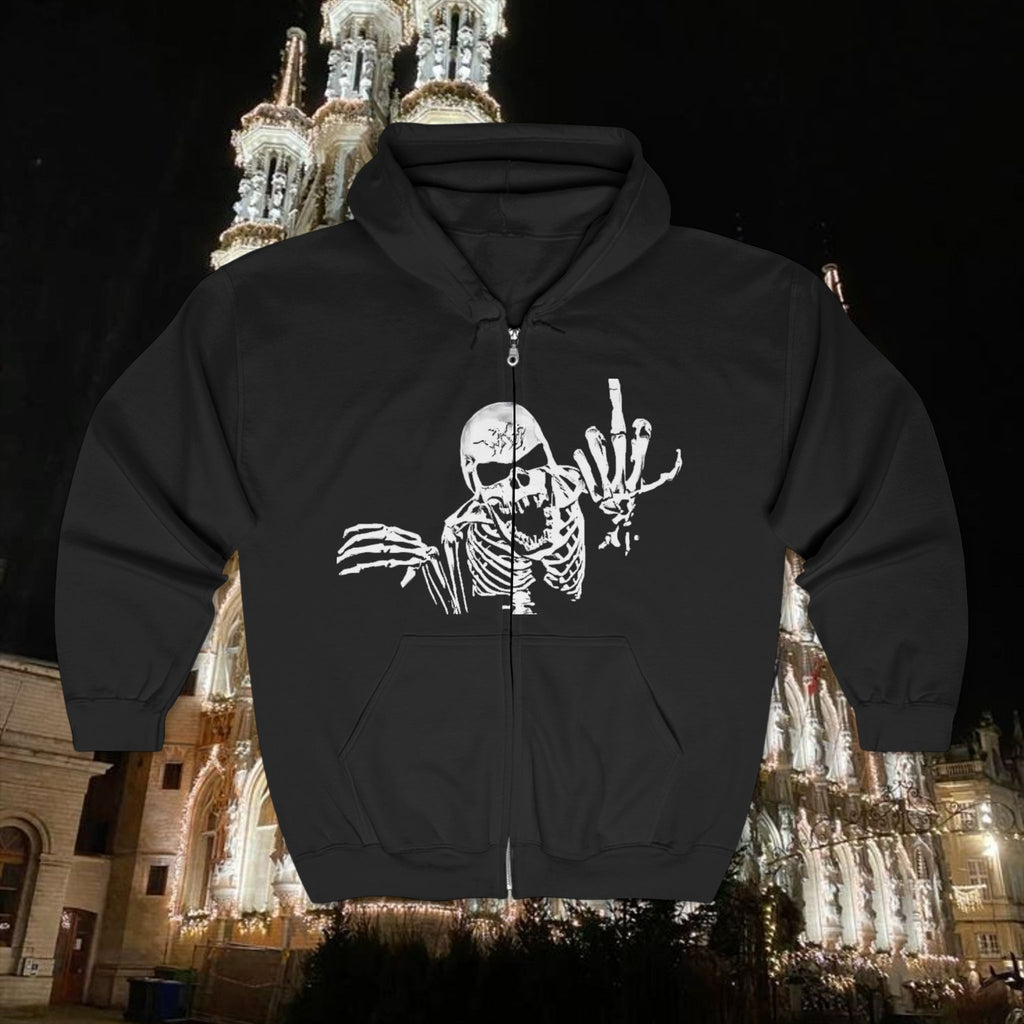 Skeleton  F U  Zip Hoodie - Unisex Heavy Blend Sweatshirt for Dark Aesthetic Lovers